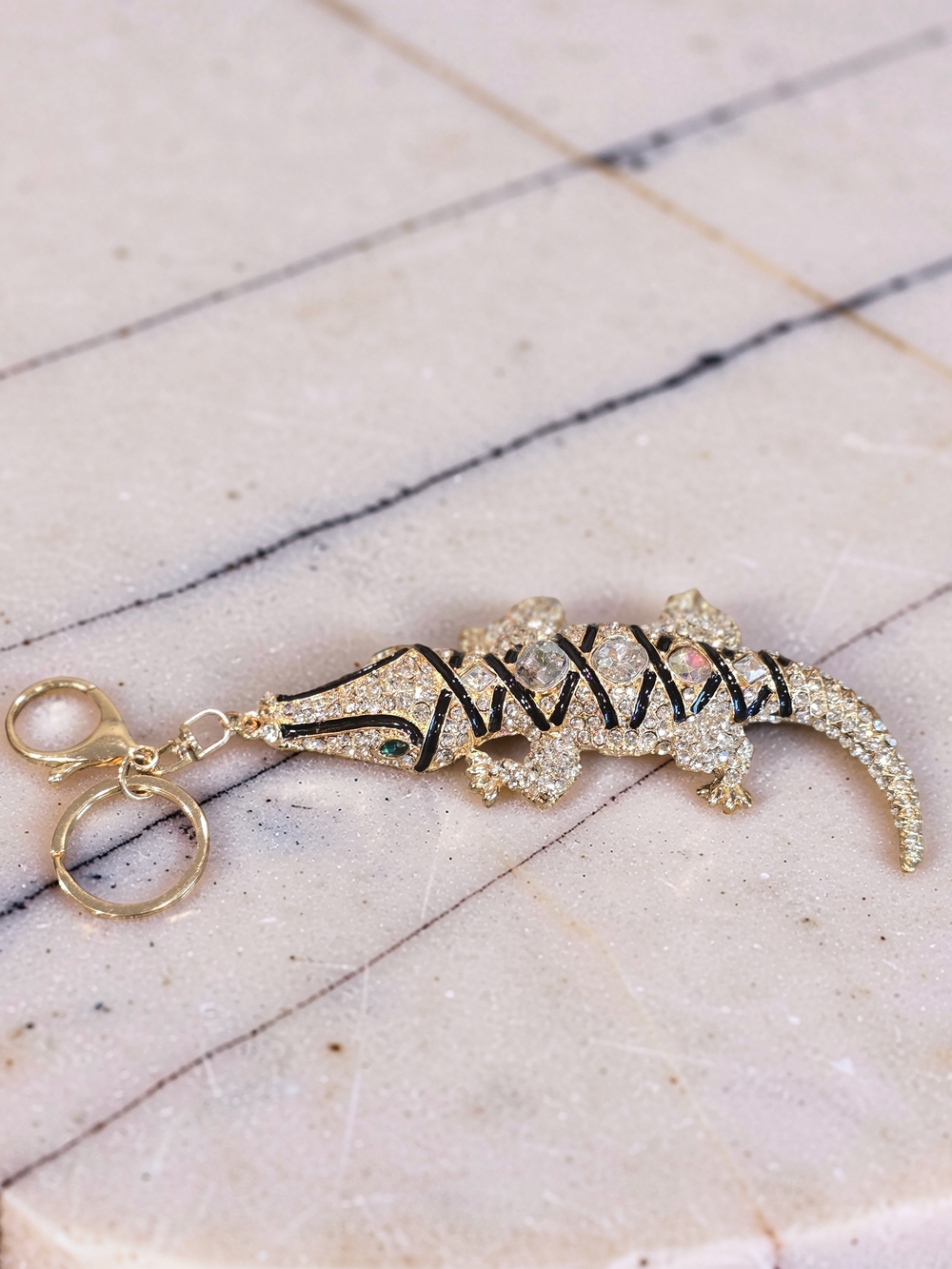 Gold Crystal Alligator Keychain/Bag Charm